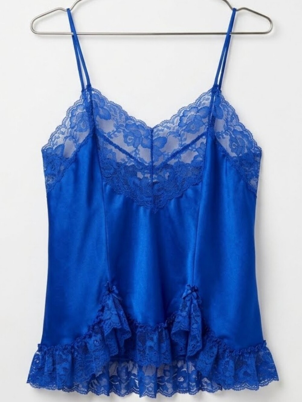 Alana Gale Vintage Royal Blue Satin Lace Cami Top Sz L